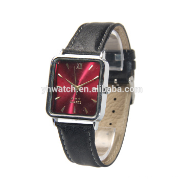custom leather strap alloy case square watch for men